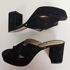 Sam Edelman Jayne Platform Sandals Sz 8 Black Suede Strap Chunky Heel Sandal